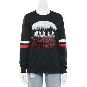 Netflix Womens Black Stranger Things Bikes Racer Stripe Graphic Sweatshirt Small